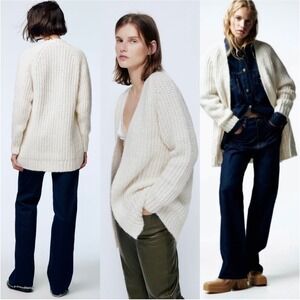 ZARA Cream Knit Cardigan Oversized Long Sleeve Women's Size S